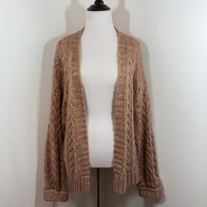 Kendall & Kylie Tan Cardigan Sweater One Size Balloon Sleeves Women